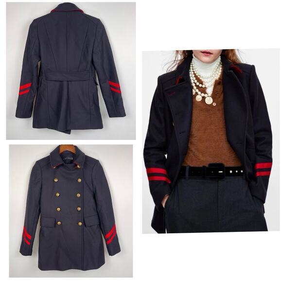 Zara Black Double-Breasted Coat with Red Accents - Picture 6 of 12